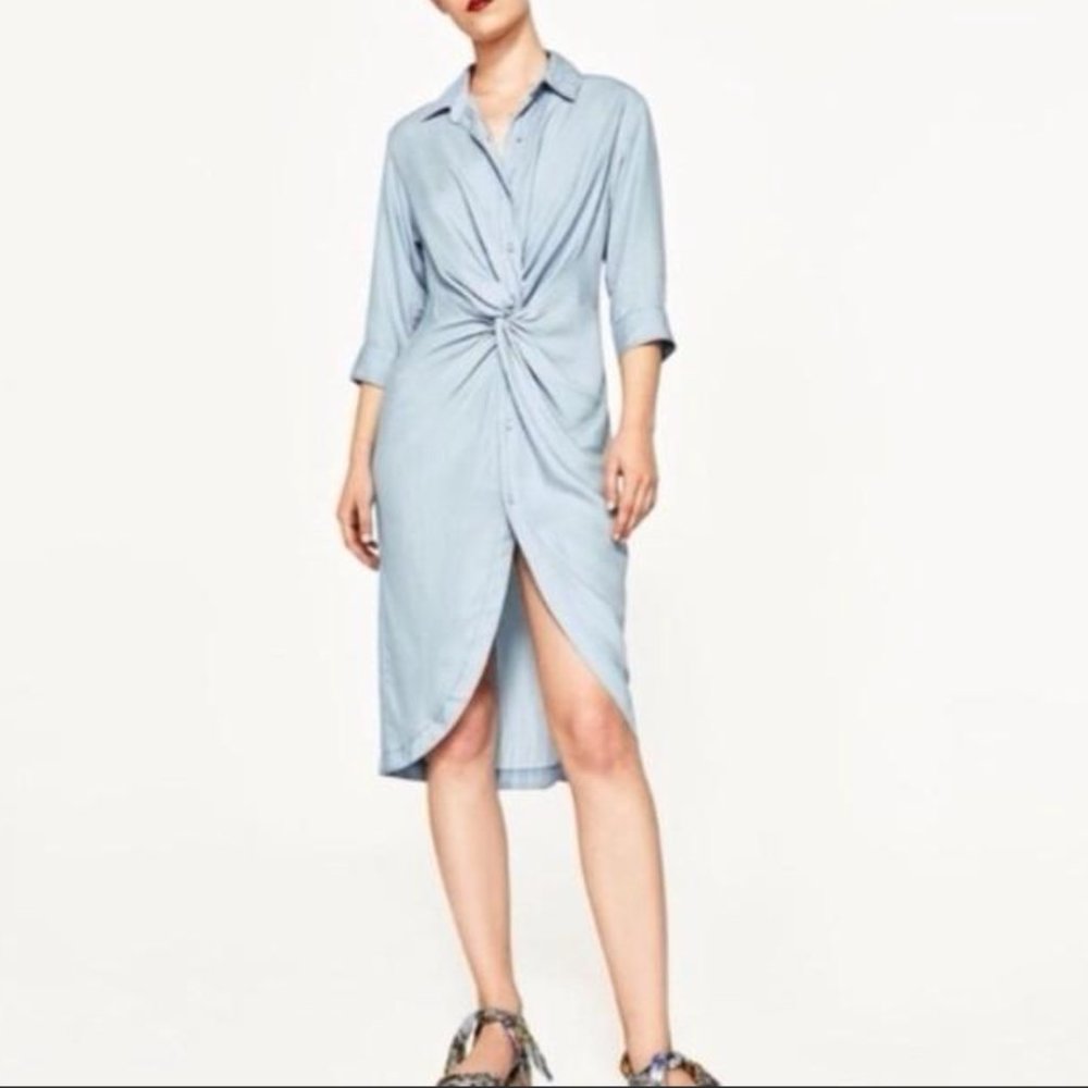Zara  Women Denim Front Tie Knot Dress